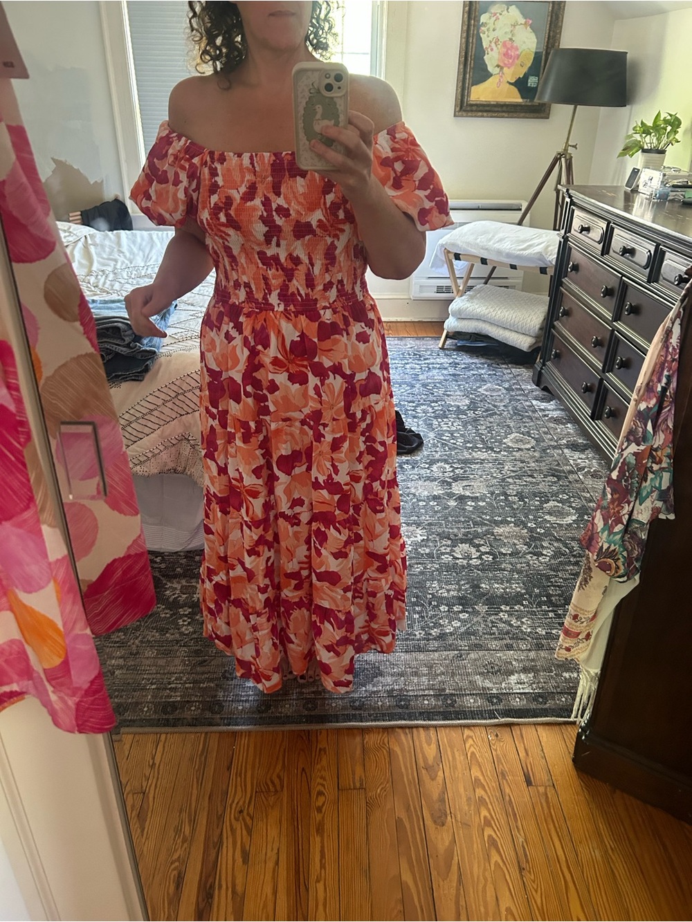 Pretty Garden party Off-Shoulder Floral Maxi Dress in Pink & Orange